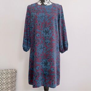 Ann Taylor Floral Long Sleeve Shift Dress Size 8 Feminine Dark Romantic
